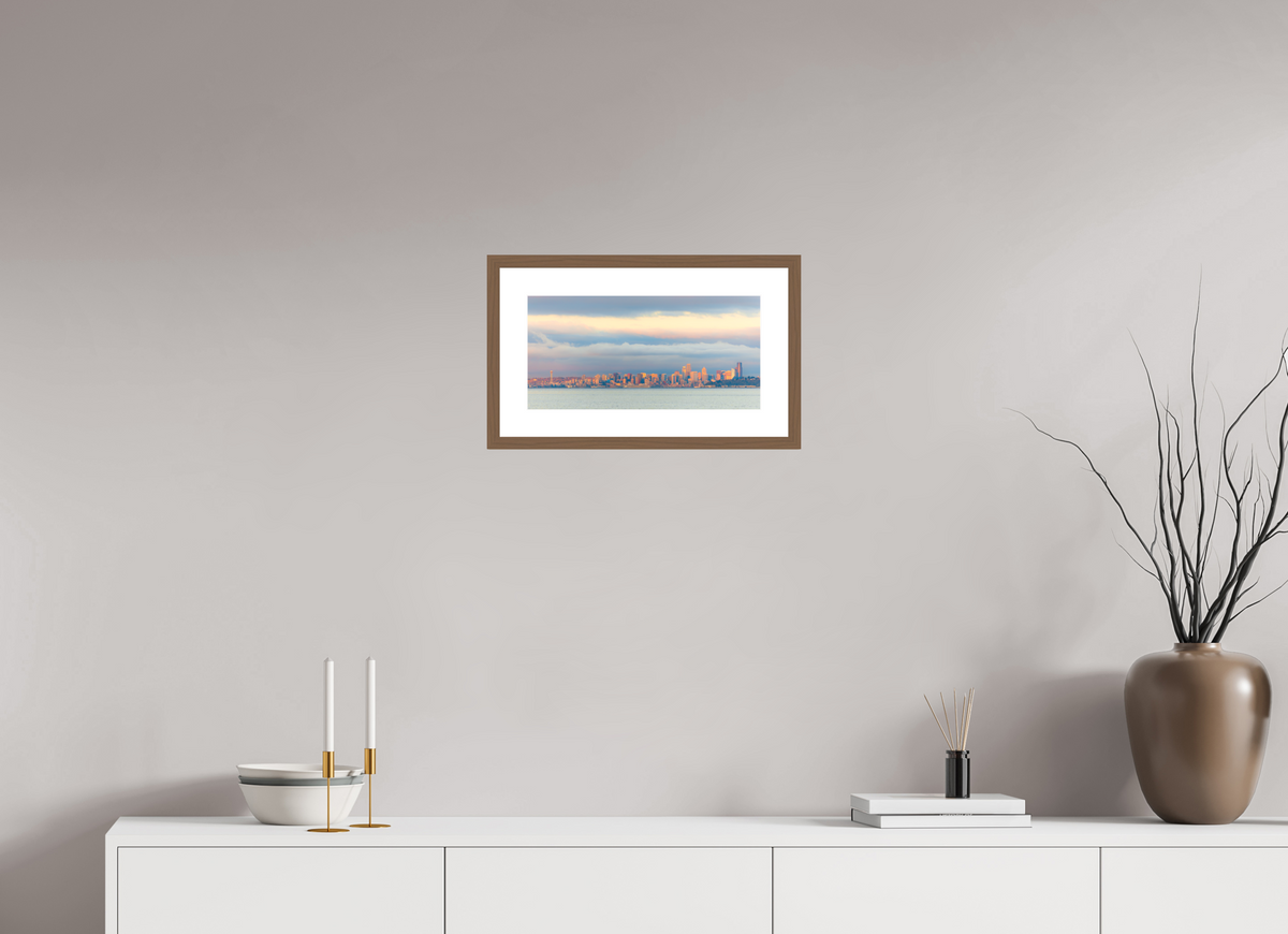16 x 8″, Walnut - Matte Seattle At Sunset