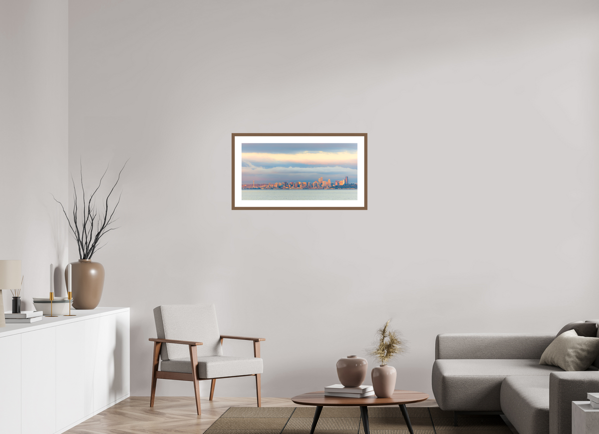 32 x 16″, Walnut - Matte Seattle At Sunset