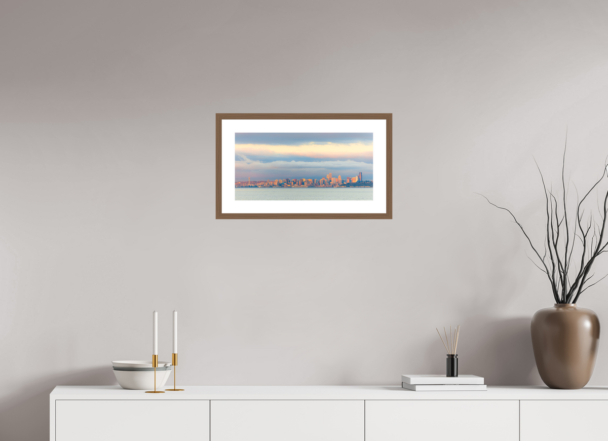 20 x 10″, Walnut - Matte Seattle At Sunset